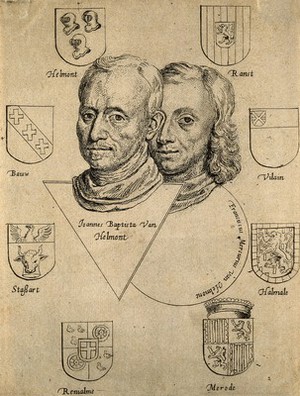 view Jan Baptista van Helmont and Franciscus Mercurius van Helmont. Etching by C. de Man, 1648.