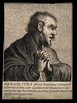 view Heraclitus. Line engraving.