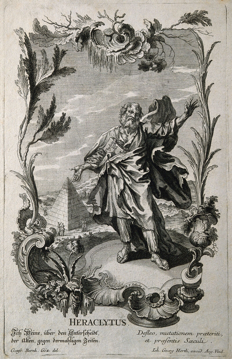 Heraclitus. Line engraving by B. S. Setlezky after G. B. Göz (Goetz)., by Gottfried Bernhard Göz