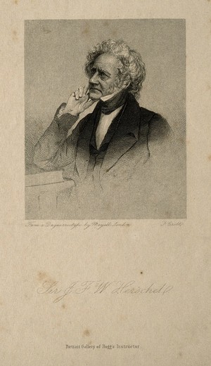 view Sir John Frederick William Herschel. Line engraving by F. Croll after J. Mayall.