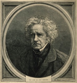 view Sir John Frederick William Herschel. Wood engraving, 1871.