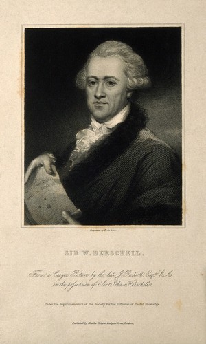 view Sir William Herschel. Stipple engraving by E. Scriven after J. Russell.