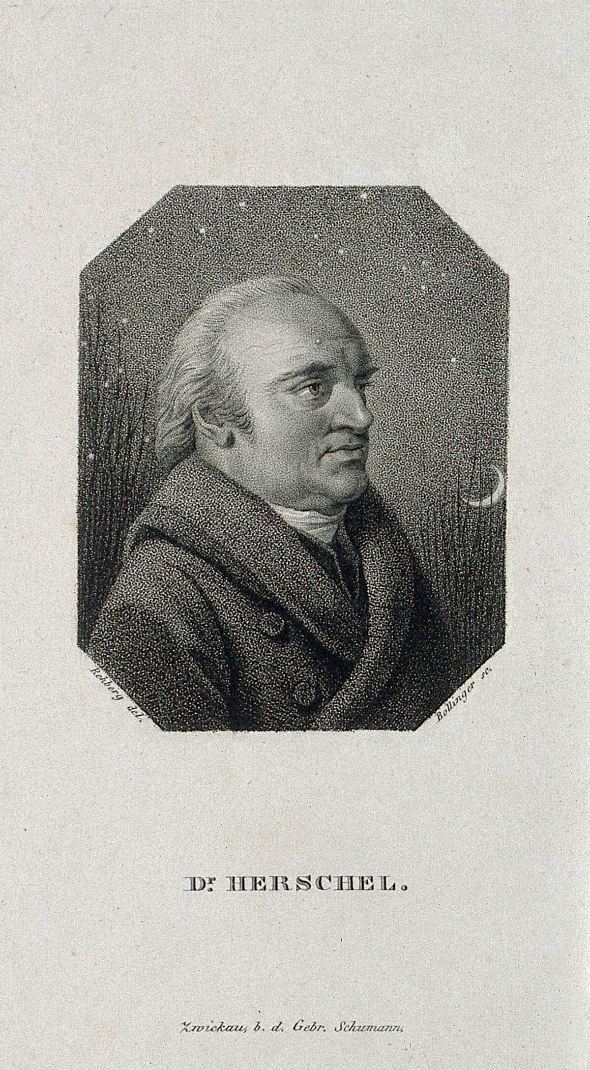 Sir William Herschel. Stipple engraving by J. W. Bollinger after F. Rehberg, 1814., by Friedrich Rehberg