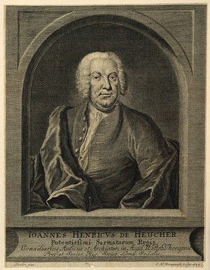 view Johann Heinrich Heucher. Engraving by J. M. Bernigeroth, 1744, after J. C. Besler.