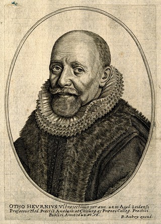 Otto Heurnius. Line engraving by P. Aubry after N. van Negre.