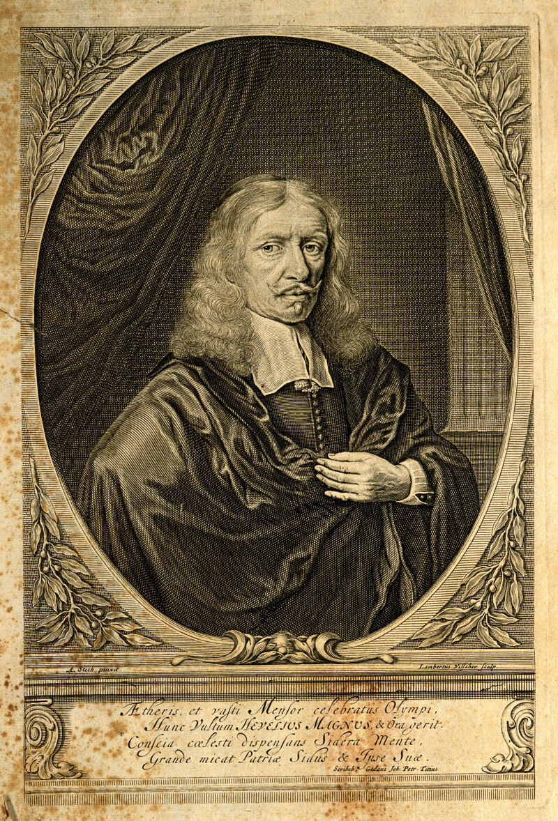 Joannes Hevelius [Hewelke]. Line engraving by L. Visscher after A. Stech., by Andreas Stech
