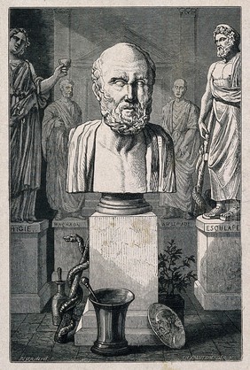 Hippocrates. Wood engraving by Th. Meyer-Heine, 1866, after C. Kreutzberger.