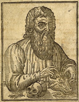 view Hippocrates. Line engraving.
