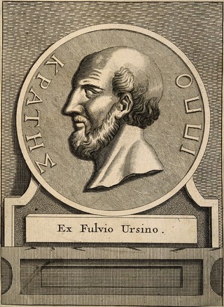 Hippocrates. Line engraving after Fulvius Ursinus, 1570.