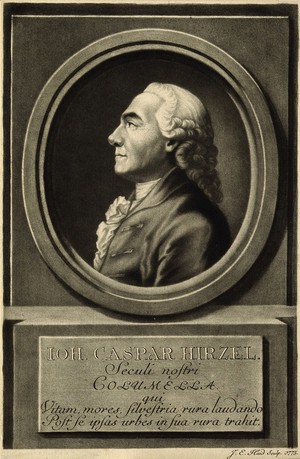 view Johann Caspar Hirzel. Mezzotint by J. E. Haid, 1775.