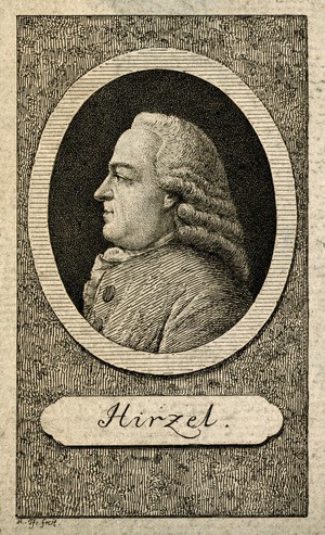 view Johann Caspar Hirzel. Etching by H. Pfenninger.