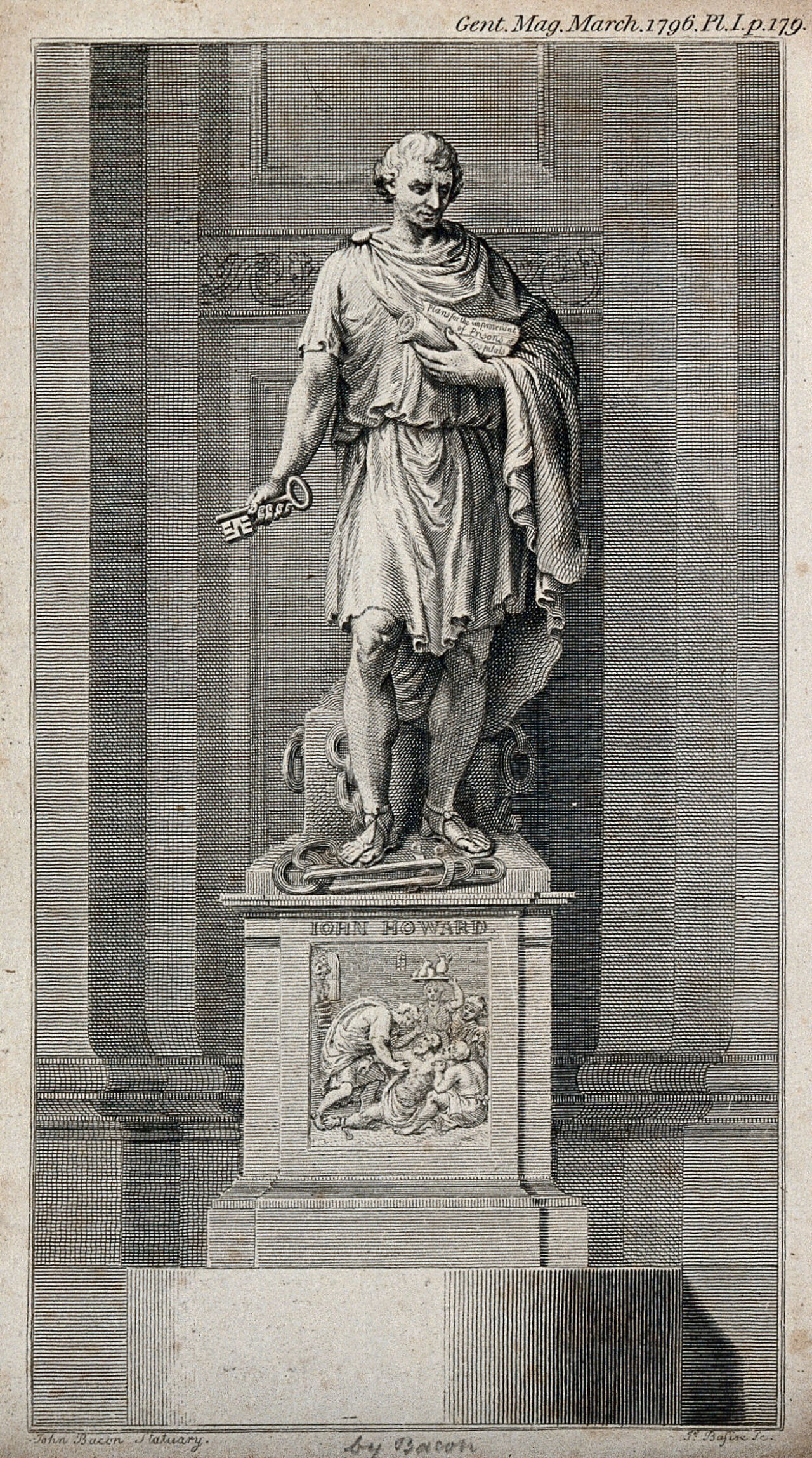 John Howard. Line engraving by J. Basire, 1796, after J. Bacon, senior., 1796, by John Bacon
