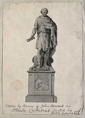 view John Howard. Line engraving by J. Basire, 1796, after J. Bacon, senior.