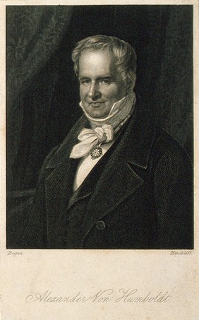 Friedrich Heinrich Alexander von Humboldt. Stipple engraving by J. J. Hinchliff after C. Begas, 1840.