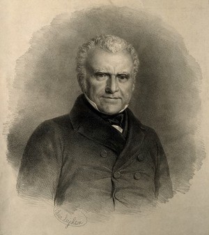 view Joseph Hume. Lithograph by B. Leighton, 1855, after himself.
