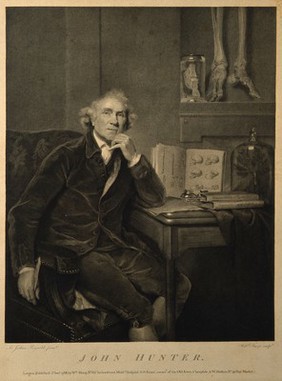 John Hunter. Line engraving by W. Sharp, 1788, after Sir J. Reynolds, 1786.