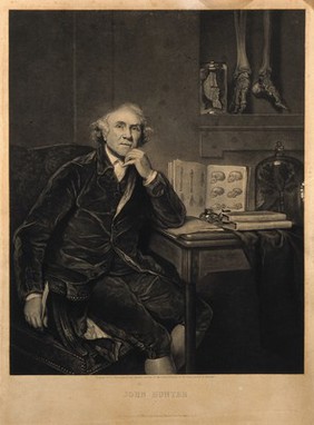 John Hunter. Mezzotint by W. O. Geller, 1836, after Sir J. Reynolds, 1786.