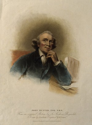 view John Hunter. Coloured stipple engraving by R. Cooper, 1814, after J. Jackson after Sir J. Reynolds, 1786.