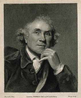 John Hunter. Line engraving by W. Sharp, 1788, after Sir J. Reynolds, 1786.