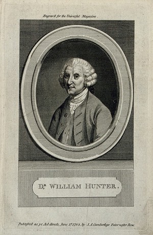 view William Hunter. Line engraving, 1783, after M. Chamberlin after J. Zoffany.