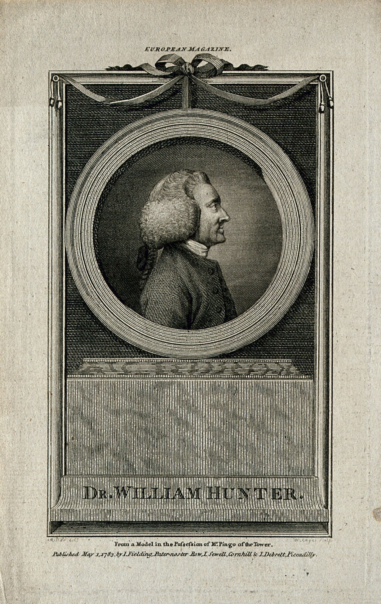 William Hunter. Line engraving by W. Angus, 1783, after Miller., 1783, by William Angus