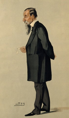 Sir Jonathan Hutchinson. Colour lithograph by Sir L. Ward [Spy], 1890.