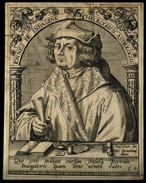 view Joannes ab Indagine [Gersdorff]. Line engraving by T. de Bry.