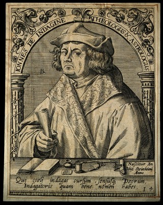 Joannes ab Indagine [Gersdorff]. Line engraving by T. de Bry.