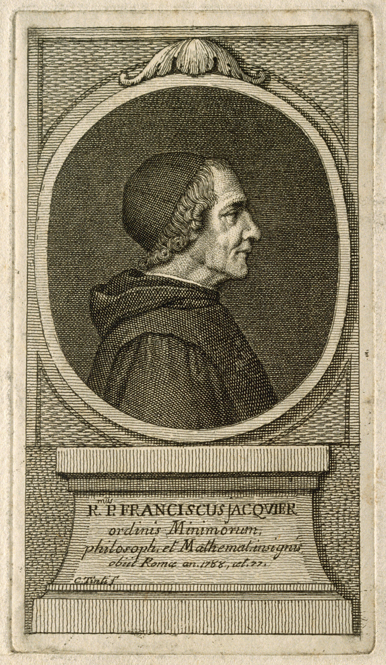 François Jacquier. Line engraving by C. Tinti., 1780-1789, by Camillo Tinti