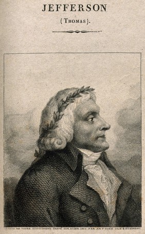 Thomas Jefferson. Line engraving by A. Oleszczynsky, 1829, after T. Kosciuszko.