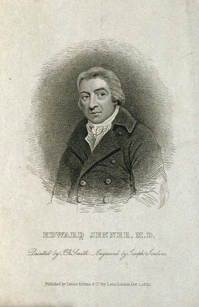 Edward Jenner. Stipple engraving by J. Jenkins, 1830, after J. R. Smith, 1800.