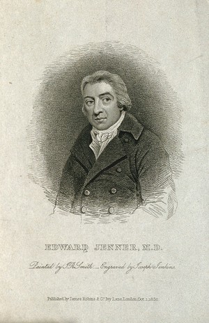 view Edward Jenner. Stipple engraving by J. Jenkins, 1830, after J. R. Smith, 1800.