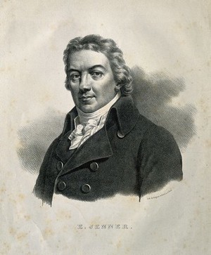 view Edward Jenner. Lithograph by P. R. Vignéron, 1824, after J. R. Smith, 1800.