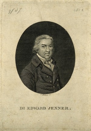 view Edward Jenner. Line engraving by J.C. Böhme after P. R. Vignéron after J. R. Smith, 1800.
