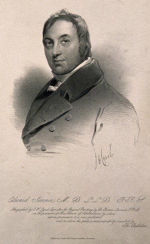 view Edward Jenner. Lithograph by J. H. Lynch after Sir T. Lawrence.