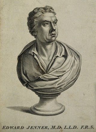 Edward Jenner. Line engraving by J. Dadley, 1830, after C. Manning, 1805.