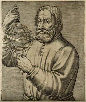 view John of Holywood [Johannes de Sacrobosco]. Line engraving, 1584.