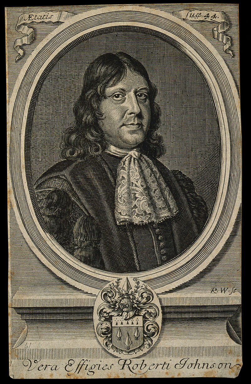 Robert Johnson. Line engraving by R. White, 1684., 1684, by Robert White