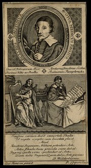 Arthur Johnston [Jonston]; and King David reciting the psalms. Line engraving by R. Cooper, 1739, after G. Jamesone.