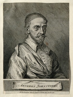 view Arthur Johnston [Jonston]. Line engraving by G. Vertue, 1740, after M. Rysbrack.