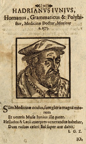 Adrianus Junius [Adriaen de Jonghe]. Woodcut.