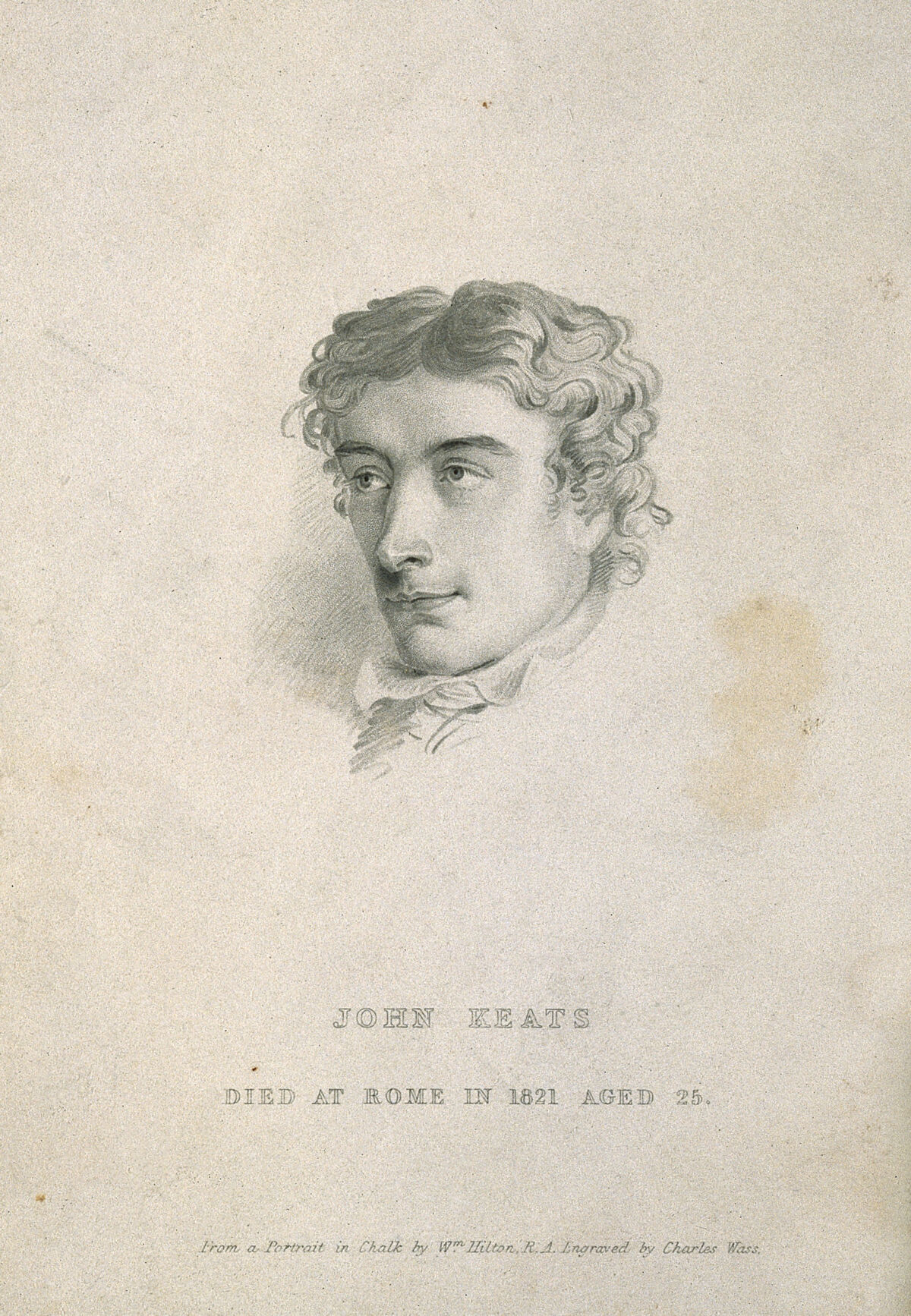 John Keats. Stipple engraving by C.W. Wass, 1841, after W. Hilton., by William Hilton