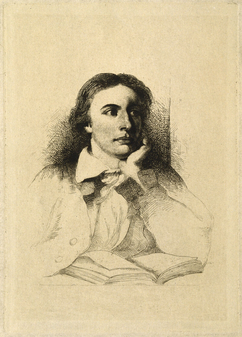 John Keats. Reproduction of etching after W. Hilton after J. Severn., by Joseph Severn