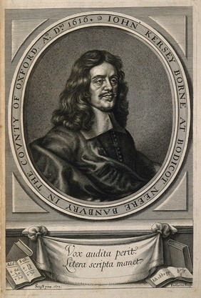 John Kersey. Line engraving by W. Faithorne, 1673, after G. van Soest, 1672.