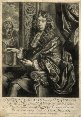 Sir Edmund King. Mezzotint by R. Williams, 1684, after Sir P. Lely, 1680.