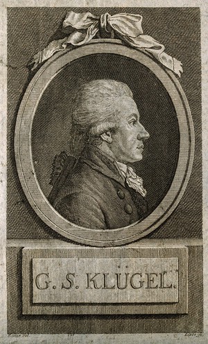 view Georg Simon Kluegel. Line engraving by G. A. Liebe, 1790, after J. Rieter.