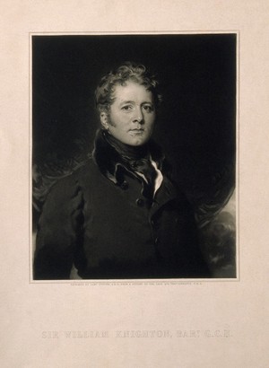 view Sir William Knighton. Stipple engraving by S. Cousins after Sir T. Lawrence.