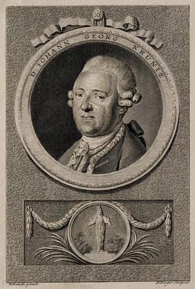 Johann Georg Kruenitz (Krünitz). Line engraving by D. Berger after H. Francke.