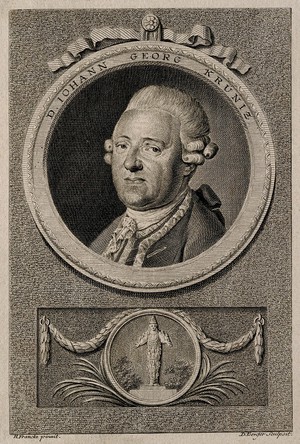 view Johann Georg Kruenitz (Krünitz). Line engraving by D. Berger after H. Francke.