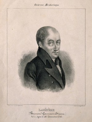 view Bernard Germain Étienne de la Ville-sur-Illon, Comte de Lacépède. Lithograph by Mlle C. Laroque.